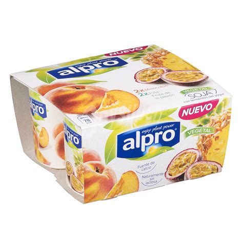 Alpro Asturiana Yogur vegetal de soja fermentada con melocotón o piña