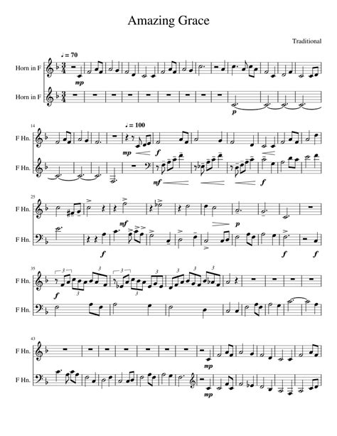 Amazing Grace For Two Horns Sheet Music For French Horn Download Free