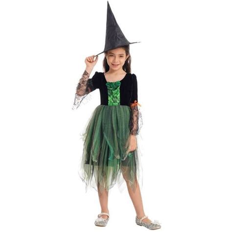 Inlzdz Enfant Fille Déguisement Sorcière Robe Et Chapeau Costume