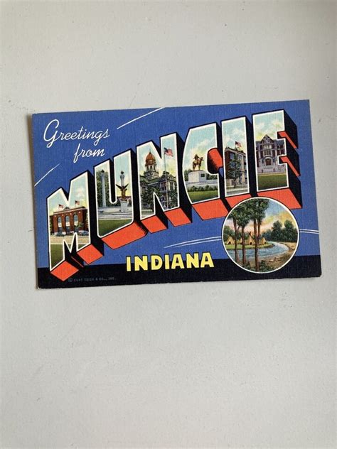 Vintage Greetings From Muncie Indiana Large Letter Unused Postcard Curt