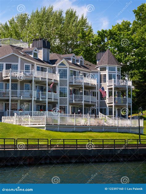 Waterfront Apartment Building Stock Photo Image Of Charlevoix Lawn