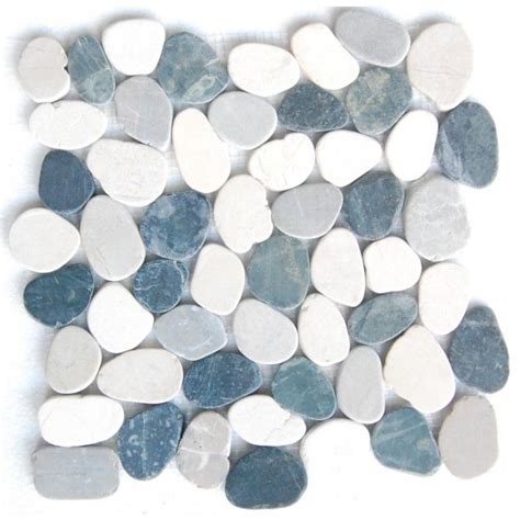 White Grey Mix Natural X Interlocking Indonesia Flat Pebble Tile