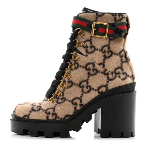 GUCCI Covered Wool GG Monogram Womens Lace Up Combat Ankle Boots 36