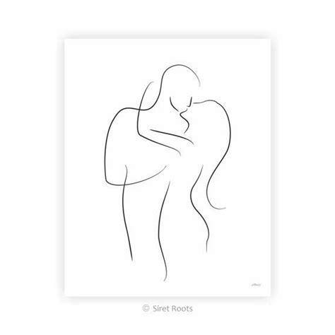 Art Print Abstract Embrace Sketch Minimalist Black And White Etsy