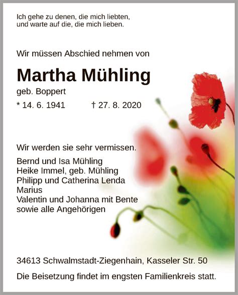 Traueranzeigen von Martha Mühling Trauer HNA de