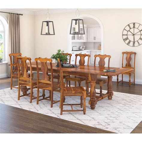 Oroville Farmhouse Solid Wood Extendable Dining Table Set For 8 Person