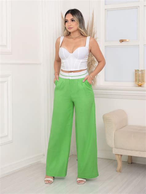 Conjunto Yasmin Em Linho Cropped Calça Pantalona Loja Mister Mi