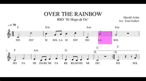 Over The Rainbow Partitura Playalong C Instrument Flauta Violín