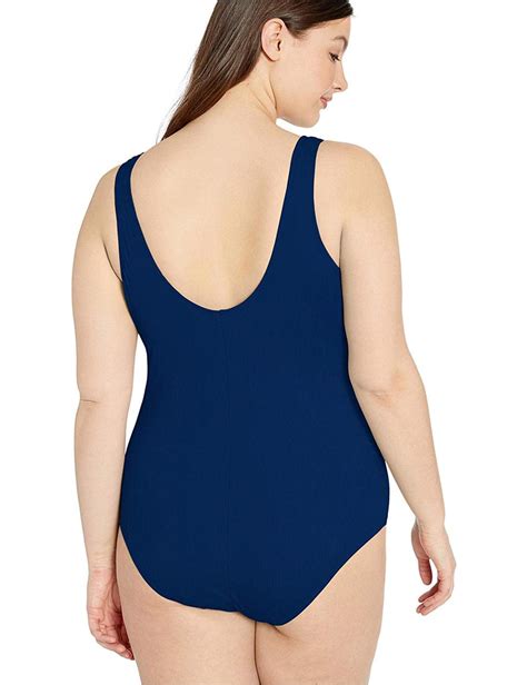 Catalina Womens Plus Size Ribbed One Piece Swimsuit Navy 1x Navy