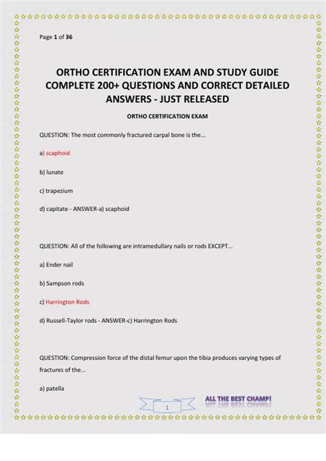 ORTHO CERTIFICATION EXAM AND STUDY GUIDE COMPLETE 200+ QUESTIONS AND