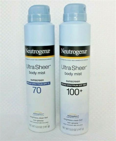 2 Pack Bundle Neutrogena Ultra Sheer Body Mist Sunscreen Spf 70 And 100 5 Oz Ea Ebay