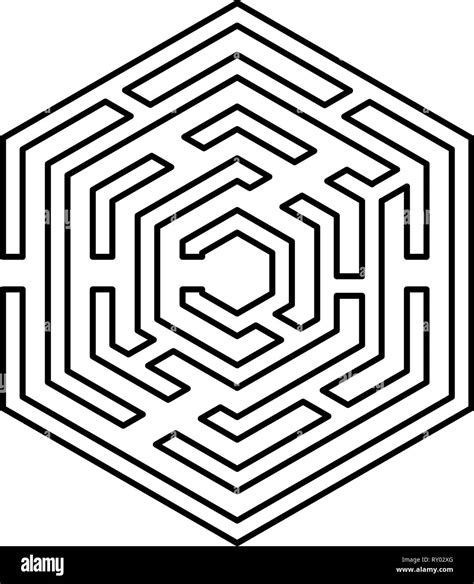 Hexagonal Maze Hexagon Maze Labyrinth With Six Corner Icon Black Color Outline Vector