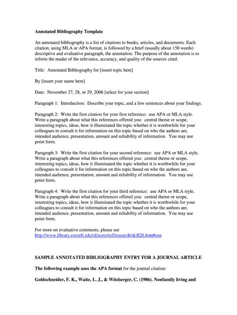 Fillable Online Annotated Bibliography Template Fax Email Print Pdffiller