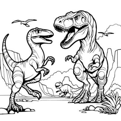 Desenho De Velociraptor E Tiranossauro Para Imprimir Pdf Gr Tis