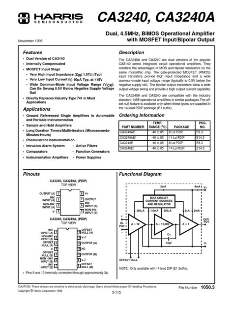 Datasheet Amplifier Operational Amplifier