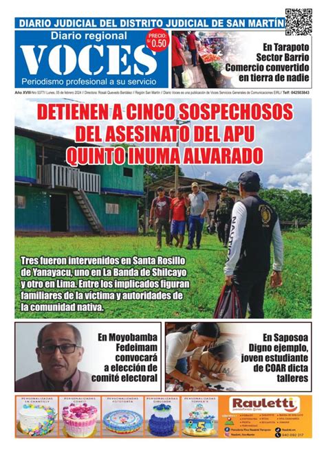 Portada Lunes 05 De Febrero 2024 Diario Voces