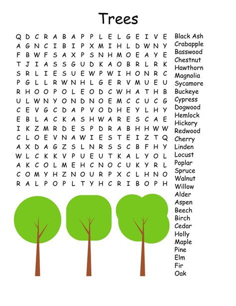 Types Of Trees Word Search WordMint