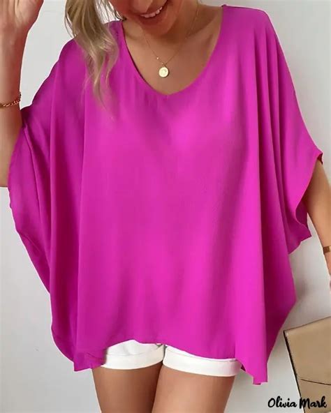 Olivia Mark Relaxed Batwing Sleeve V Neck Top Oversize Casual