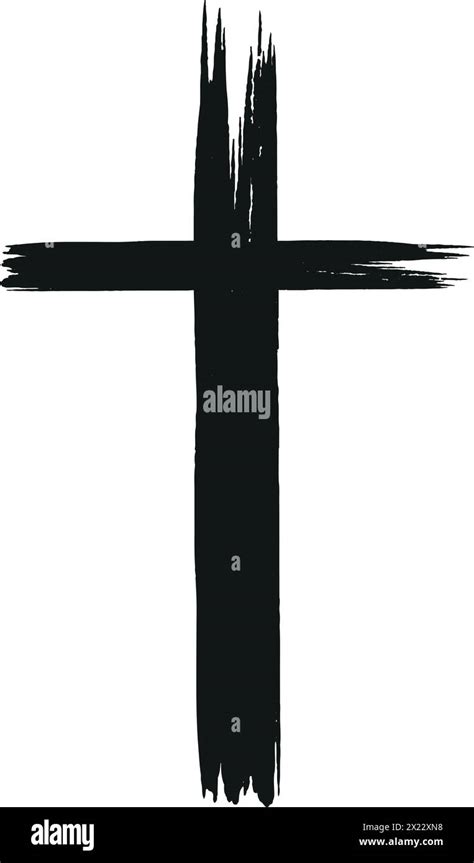 Hand Drawn Black Grunge Cross Icon Simple Christian Cross Sign Hand