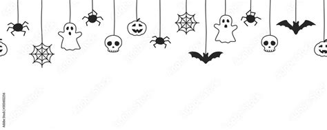 Happy Halloween seamless banner or border with black bats, spider web ...