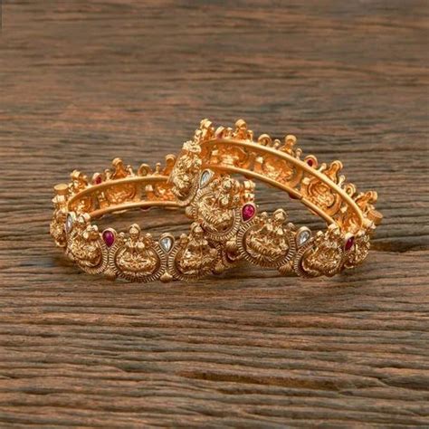 Mumbai Ruby Handmade Antique Temple Bangles With Matte Gold Plating