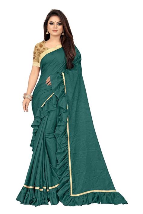 Buy Anjaneya Sarees Green Designer Silk Ruffle Saree Online At Best