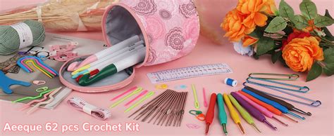 Aeeque 62pcs Kit Crochet Débutant Complet Adulte 12 Aiguille à Crochet