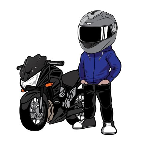 Motociclista Ao Lado De Desenhos Animados De Motocicleta Vetor Premium