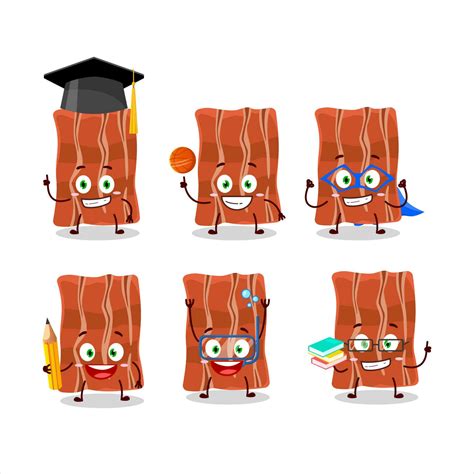 School Student Of Fried Bacon Cartoon Character With Various