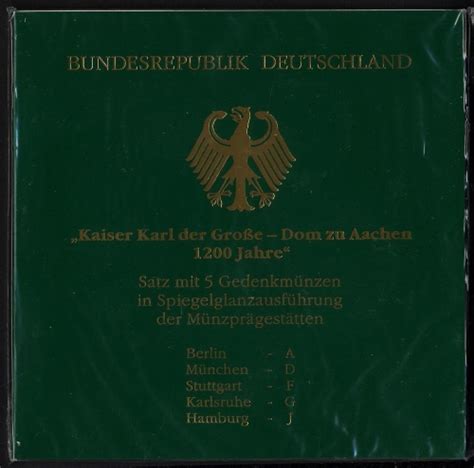 BRD 5 X 10 DM Karl Der Grosse Dom Aachen 2000 PP ADFGJ Original