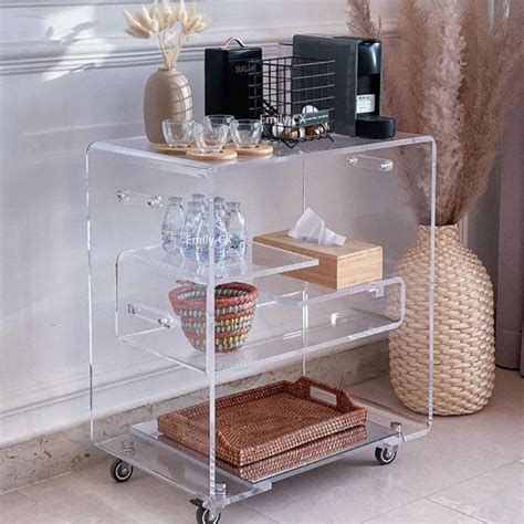 Easy Assembly Hotel Furniture Clear Acrylic Bar Cart Shelves Tier