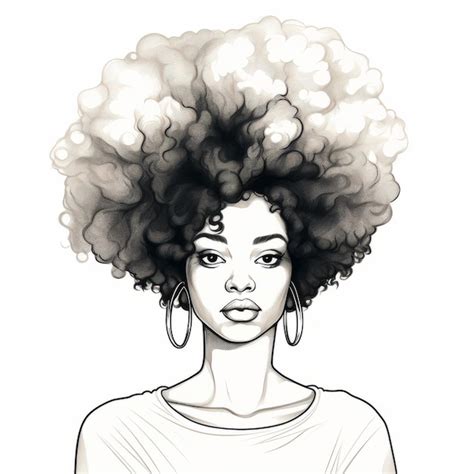 Vetor de menina de cabelo afro desenhado à mão em realismo preto e