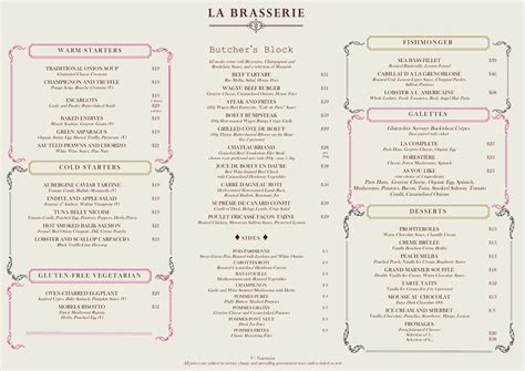 A La Carte Dinner Menu