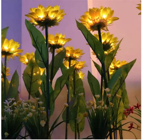 Led Sunflower Solar Yard Light Outdoor Waterproof Garden Etsy