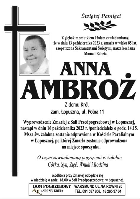 Anna Ambroż Nekrologi podhale24 pl