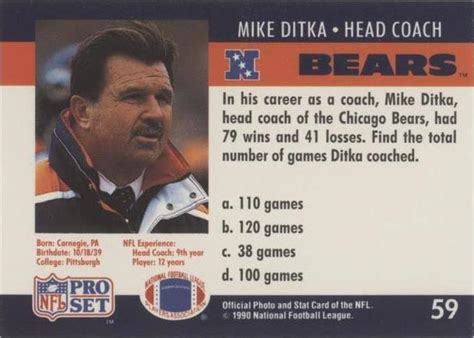 1990 Pro Set FACT Cincinnati Mike Ditka 59 For Sale EBay