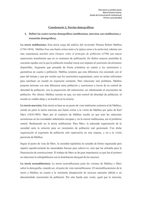 Cuestionario 2 Estructura I Canvi Social Estructura Y Cambio Social