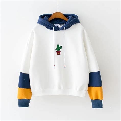 2016 Cute Hoodies Cactus Kawaii Sweashirt Women Patchwork Harajuku