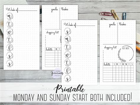 Weekly Journal Printable Planner Insert Monthly Log Printable Journal