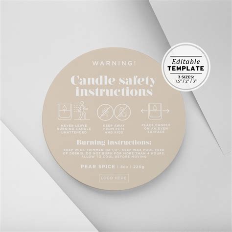 Candle Warning Label Template, Printable Candle Safety Sticker, Sizes ...