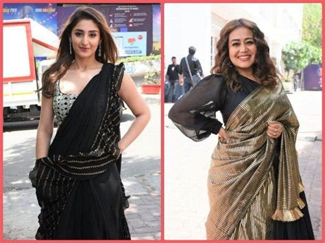 Neha Kakkar In A Golden Black Saree Vs Dhvani Bhanushali In A Black