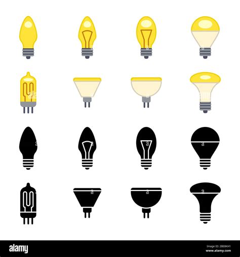 Black Silhouettes And Colorful Light Bulbs Icons Isolated On White Power Light Lamp Electric