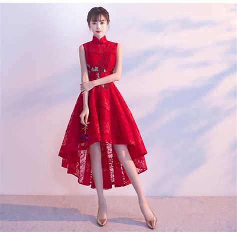 Red Bride Toast Service 2018 New Summer Short Before Long Chinese Style Evening Dress Female