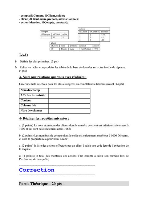 Solution Examen Corrige Base De Donn Es Sgbd Access Test Sgbd Et