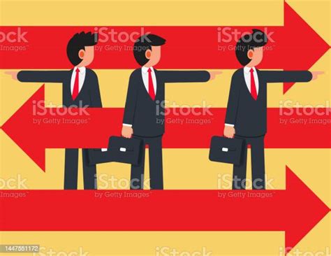 Group Of Businessman Standing Between Arrows Stock Illustration