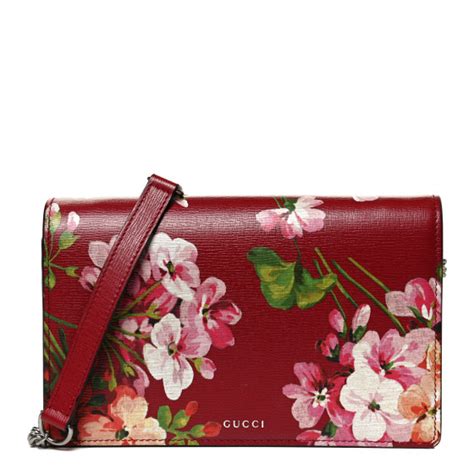 Gucci Calfskin Blooms Print Chain Wallet Romantic Cherry Multicolor