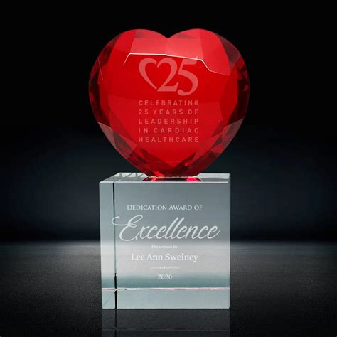 Red Crystal Heart Award | Multi-faceted Crystal Red Heart Award