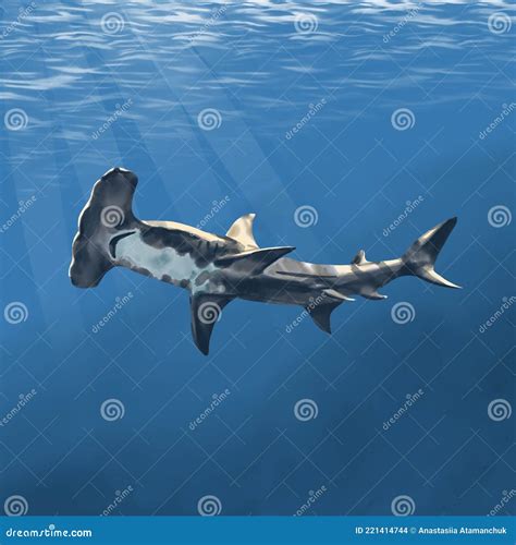 Watercolor Hammerhead Shark Hand Drawn Illustration Ocean Clipart