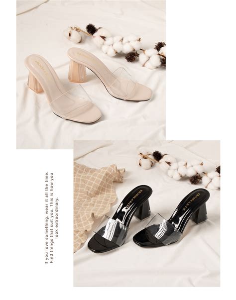 Erosska Dép mule cao gót quai trong mũi vuông gót trong màu nude cao 9cm EM040 Shopee Việt Nam