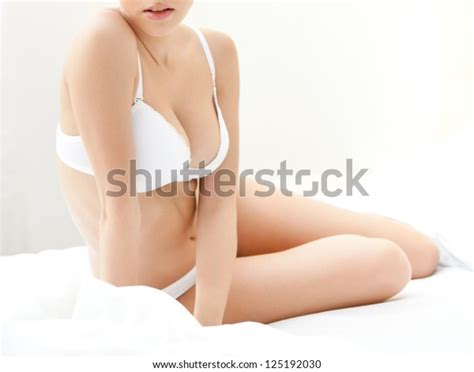 Halfnaked Woman Sits On Double Bed Stock Photo Shutterstock